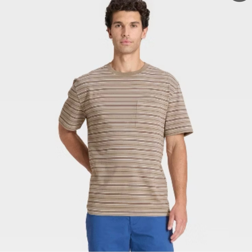 Goodfellow & Co Men's Brown Striped Short Sleeve Tee